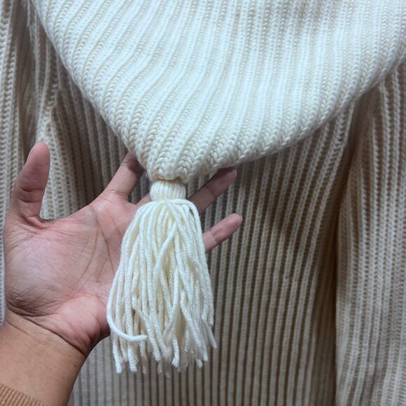 GAP Wool Blend Y2K Chunky Knit Ivory Long Cardigan M Open Front Hooded Duster - Picture 4 of 7